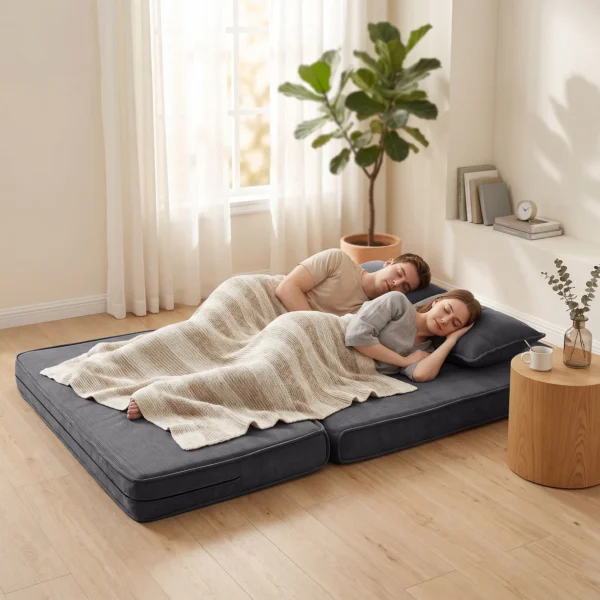Bodenstuhl Mit Rückenlehne, Cord Klappsofa Als Gästebett, Verstellbare Rückenlehne, Breiter Sitz, Dunkelgrau