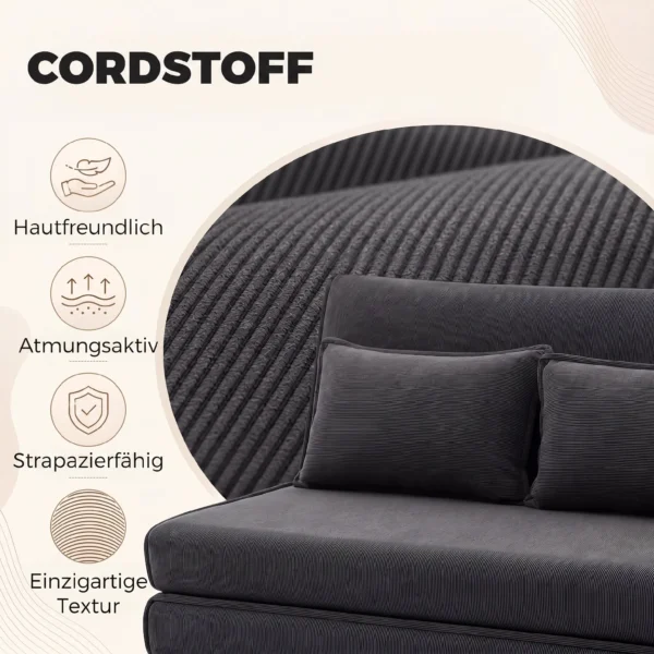 Bodenstuhl Mit Rückenlehne, Cord Klappsofa Als Gästebett, Verstellbare Rückenlehne, Breiter Sitz, Dunkelgrau