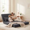 Bodenstuhl Mit Rückenlehne, Cord Klappsofa Als Gästebett, Verstellbare Rückenlehne, Breiter Sitz, Dunkelgrau
