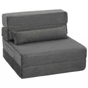 Bodenstuhl Mit Rückenstütze, Cord Boneless Cloud Faltbares Schlafsofa Mit Dickem Polster, Dunkelgrau