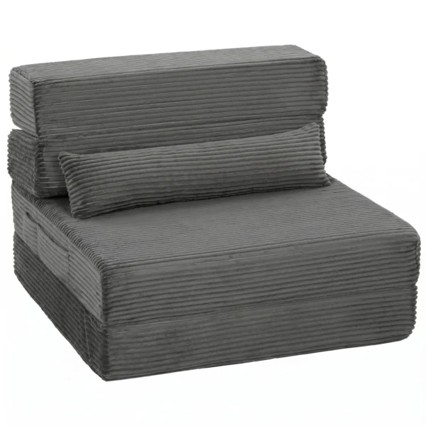 Bodenstuhl Mit Rückenstütze, Cord Boneless Cloud Faltbares Schlafsofa Mit Dickem Polster, Dunkelgrau