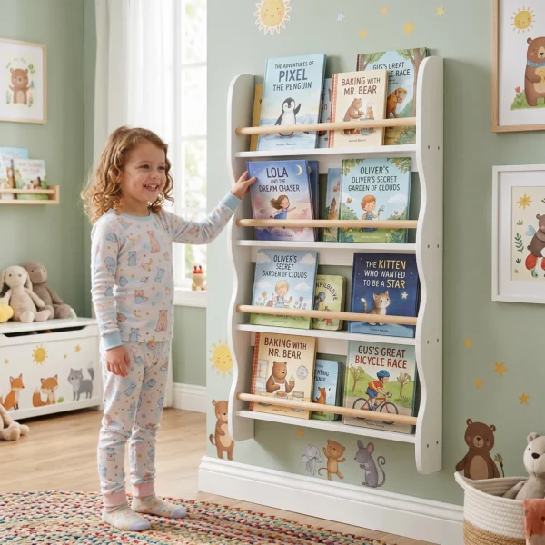 Bücherregal Kinder, Kinderregal Mit 4 Regal, Wandregal Mit Kippschutz Montessori 60 X 10 X 98 Cm, Weiß