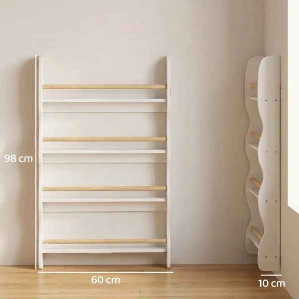 Bücherregal Kinder, Kinderregal Mit 4 Regal, Wandregal Mit Kippschutz Montessori 60 X 10 X 98 Cm, Weiß