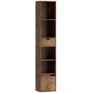 Bücherregal Mit 6 Ebenen, 3 stufig Verstellbar, Mit Schublade, Schranktür, Anpassbares Regal, Ausstellungsregal, Braun