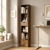 Bücherregal Mit 6 Ebenen, 3 stufig Verstellbar, Mit Schublade, Schranktür, Anpassbares Regal, Ausstellungsregal, Braun