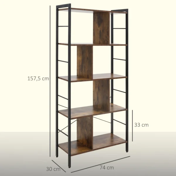 Bücherregal, Schmal Standregal Regal Mit 5 Ebenen, Büroregal Für Wohnzimmer, 77 X 30 X 57,5 Cm, Rustikales Braun