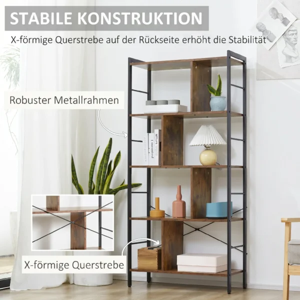 Bücherregal, Schmal Standregal Regal Mit 5 Ebenen, Büroregal Für Wohnzimmer, 77 X 30 X 57,5 Cm, Rustikales Braun