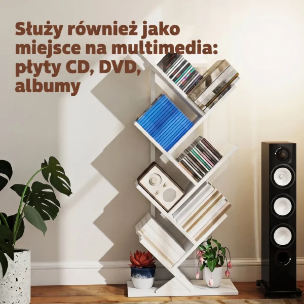 Bücherregal Standregal Mit 7 Ebenen Schmal Regal Im Baumform Für Büro, Rustikal Weiß
