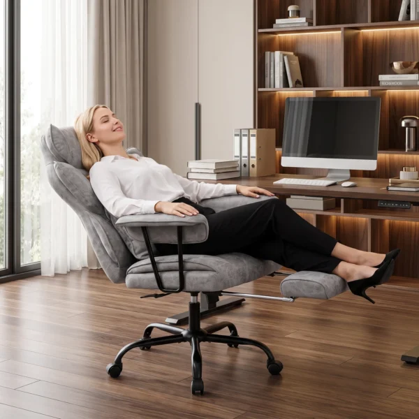 Bürostuhl Mit 6 Punkt Massage Und Wärme, Schreibtischstuhl Mit Fußstütze, Lendenstütze Und Breiter Sitzfläche, Grau