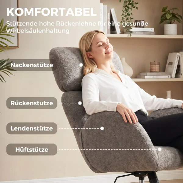 Bürostuhl Mit Stoffbezug In Samtoptik, Polsterstuhl Mit Stahlbasis, Höhenverstellbarer Schreibtischstuhl, Grau