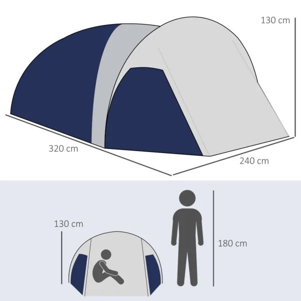 Campingzelt Für 3 4 Personen, Robust, Mit Tragetasche, 2 Öffnungen, Zubehör, Blau