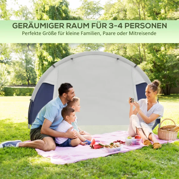 Campingzelt Für 3 4 Personen, Robust, Mit Tragetasche, 2 Öffnungen, Zubehör, Blau