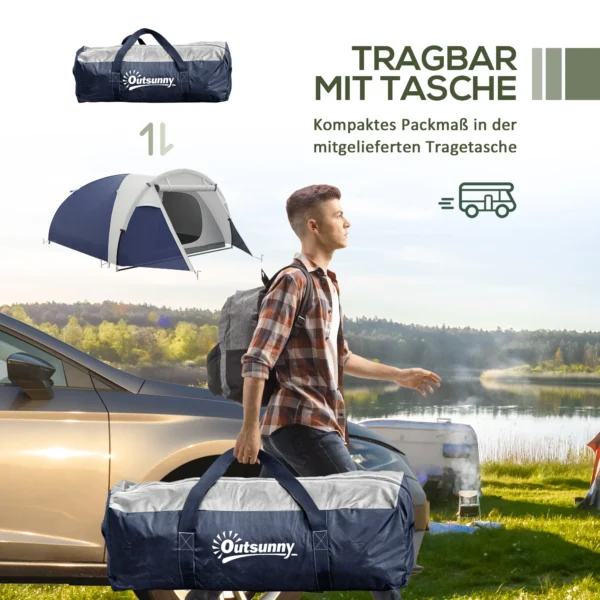 Campingzelt Für 3 4 Personen, Robust, Mit Tragetasche, 2 Öffnungen, Zubehör, Blau