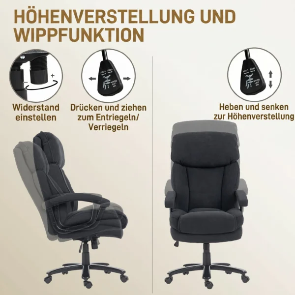 Chefsessel Ergonomisch Bürostuhl Bis 200 Kg Mit Samtoptik, Hoher Rückenlehne, Für Büro Und Homeoffice Schwarz