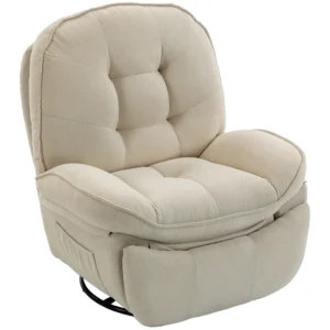 Chenille Relaxsessel, Manuell Verstellbar, 360° Dreh Und Wippsessel Mit Breitem Sitz, Hoher Rückenlehne, Cremeweiß