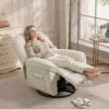 Chenille Relaxsessel, Manuell Verstellbar, 360° Dreh Und Wippsessel Mit Breitem Sitz, Hoher Rückenlehne, Cremeweiß