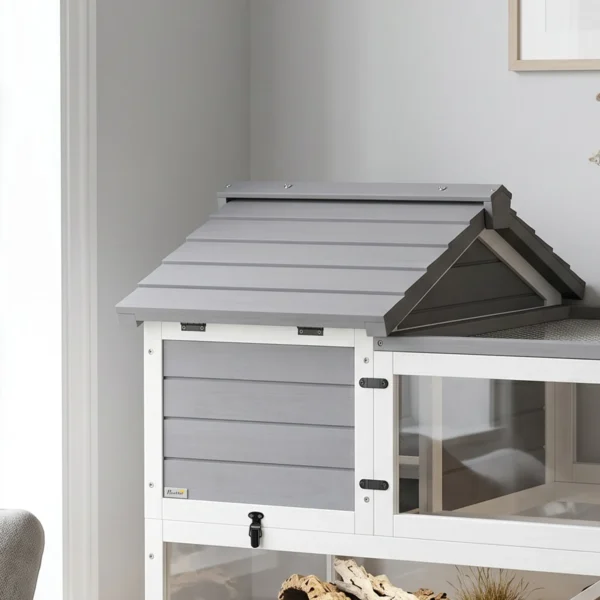 Childkrötenhaus Aus Holz Schildkrötengehege Mit Zwei Haupthäusern Aufklappbarem Oberseite Lampenhalter Grau