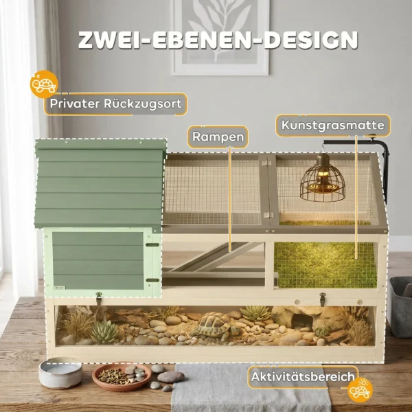 Childkrötenhaus Aus Holz Schildkrötengehege Mit Zwei Haupthäusern Aufklappbarem Oberseite Lampenhalter Grau