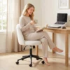 Draaibare Bureaustoel Van Teddyfleece, In Hoogte Verstelbaar, Met Wielen, Comfortschuim, Crème