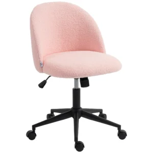 Draaibare Bureaustoel Van Teddyfleece, In Hoogte Verstelbaar, Met Wielen, Comfortschuim, Roze