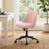 Draaibare Bureaustoel Van Teddyfleece, In Hoogte Verstelbaar, Met Wielen, Comfortschuim, Roze