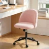 Draaibare Bureaustoel Van Teddyfleece, In Hoogte Verstelbaar, Met Wielen, Comfortschuim, Roze