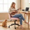 Draaibare Bureaustoel Van Teddyfleece, In Hoogte Verstelbaar, Met Wielen, Comfortschuim, Roze
