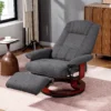 Drehbarer Relaxsessel, Leinenoptik, Manuell Verstellbarer Sessel Mit Holzfuß, Fußstütze, Hohe Rückenlehne, Grau
