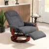Drehbarer Relaxsessel, Leinenoptik, Manuell Verstellbarer Sessel Mit Holzfuß, Fußstütze, Hohe Rückenlehne, Grau