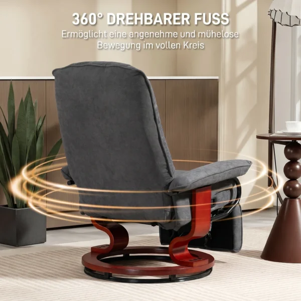 Drehbarer Relaxsessel, Leinenoptik, Manuell Verstellbarer Sessel Mit Holzfuß, Fußstütze, Hohe Rückenlehne, Grau
