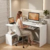 Eckschreibtisch, Computertisch Mit Tastaturauszug Und Offenen Ablagen, Weißer Holz Look