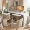 Eckschreibtisch, Computertisch Mit Tastaturauszug Und Offenen Ablagen, Weißer Holz Look