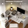 Eckschreibtisch, Computertisch Mit Tastaturauszug Und Offenen Ablagen, Weißer Holz Look