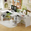 Eckschreibtisch, Computertisch Mit Tastaturauszug Und Offenen Ablagen, Weißer Holz Look