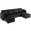 Ecksofa 4 Sitzer U Form Sofa Mit Stauraum Ottomane, 306 Cm Eckcouch Mit Cord Optik, 4 Kissen, Für Wohnzimmer