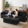 Ecksofa 4 Sitzer U Form Sofa Mit Stauraum Ottomane, 306 Cm Eckcouch Mit Cord Optik, 4 Kissen, Für Wohnzimmer