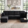 Ecksofa 4 Sitzer U Form Sofa Mit Stauraum Ottomane, 306 Cm Eckcouch Mit Cord Optik, 4 Kissen, Für Wohnzimmer