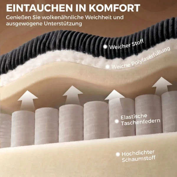 Ecksofa 4 Sitzer U Form Sofa Mit Stauraum Ottomane, 306 Cm Eckcouch Mit Cord Optik, 4 Kissen, Für Wohnzimmer