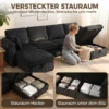 Ecksofa 4 Sitzer U Form Sofa Mit Stauraum Ottomane, 306 Cm Eckcouch Mit Cord Optik, 4 Kissen, Für Wohnzimmer