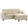 Ecksofa Mit Stauraum Ottomane, Cord, 3 Sitzer L Form Sofa Mit Federpolsterung, Breite Sitzfläche, Beige