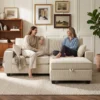 Ecksofa Mit Stauraum Ottomane, Cord, 3 Sitzer L Form Sofa Mit Federpolsterung, Breite Sitzfläche, Beige