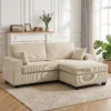 Ecksofa Mit Stauraum Ottomane, Cord, 3 Sitzer L Form Sofa Mit Federpolsterung, Breite Sitzfläche, Beige