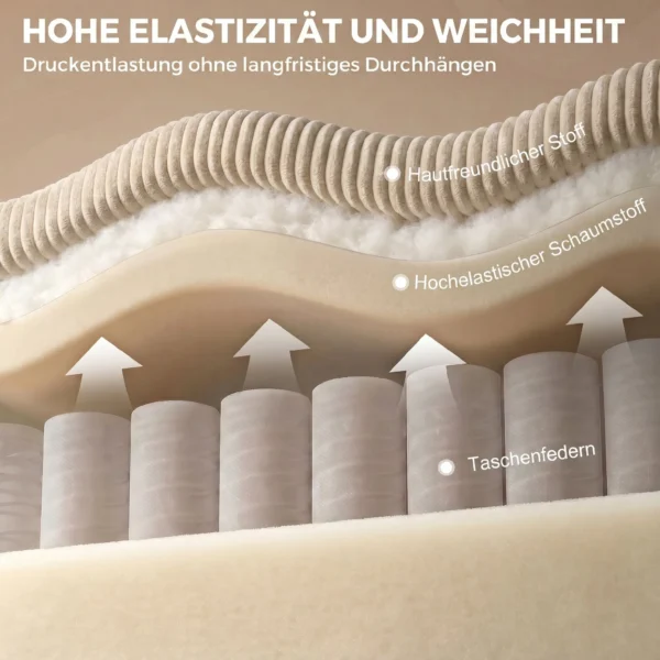 Ecksofa Mit Stauraum Ottomane, Cord, 3 Sitzer L Form Sofa Mit Federpolsterung, Breite Sitzfläche, Beige