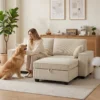 Ecksofa Mit Stauraum Ottomane, Cord, 3 Sitzer L Form Sofa Mit Federpolsterung, Breite Sitzfläche, Beige
