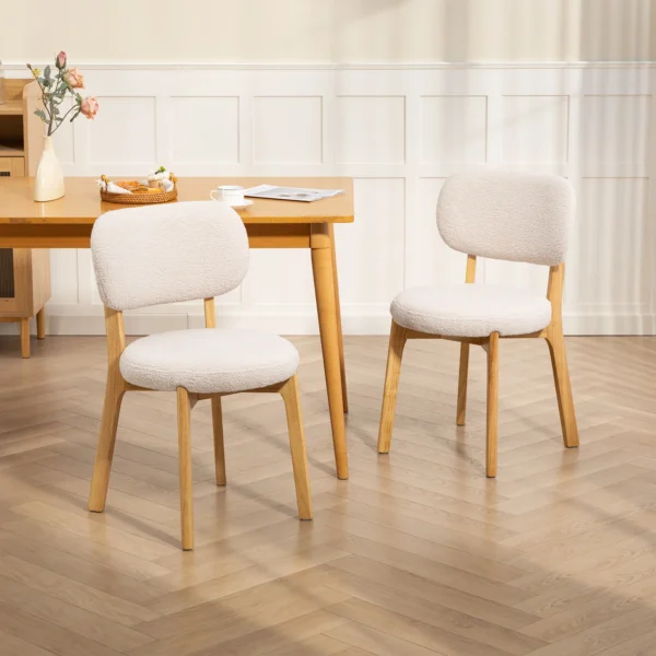 Eetkamerstoelen Set Van 2, Keukenstoel Met Brede Zitting, Gebogen Rugleuning, Voor Woonkamer, Eetkamer, Crème