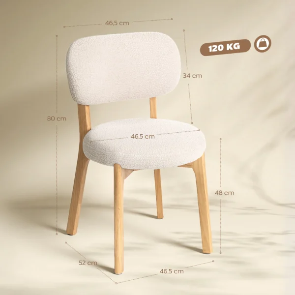 Eetkamerstoelen Set Van 2, Keukenstoel Met Brede Zitting, Gebogen Rugleuning, Voor Woonkamer, Eetkamer, Crème