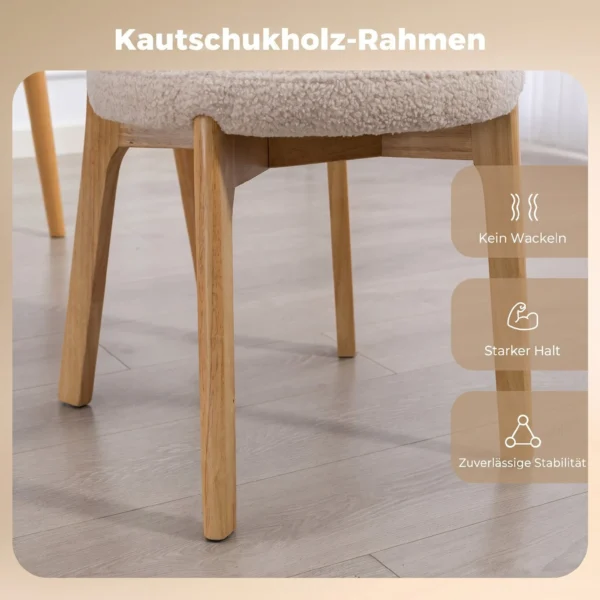 Eetkamerstoelen Set Van 2, Keukenstoel Met Brede Zitting, Gebogen Rugleuning, Voor Woonkamer, Eetkamer, Crème