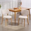 Eetkamerstoelen Set Van 2, Keukenstoel Met Brede Zitting, Gebogen Rugleuning, Voor Woonkamer, Eetkamer, Crème