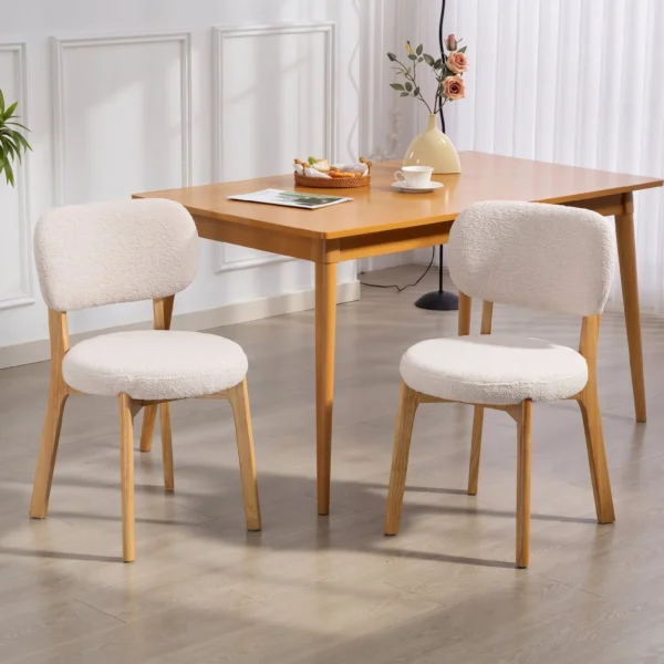 Eetkamerstoelen Set Van 2, Keukenstoel Met Brede Zitting, Gebogen Rugleuning, Voor Woonkamer, Eetkamer, Crème