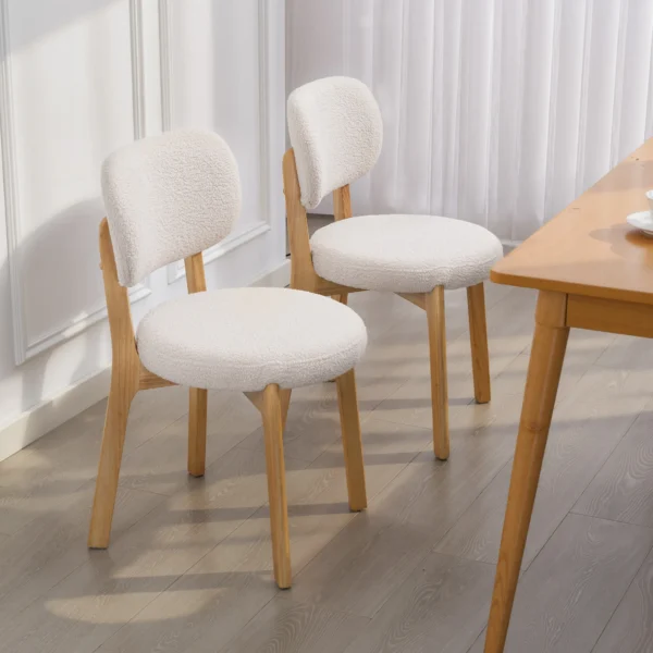 Eetkamerstoelen Set Van 2, Keukenstoel Met Brede Zitting, Gebogen Rugleuning, Voor Woonkamer, Eetkamer, Crème